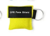 Keychain CPR face shield in a yellow pouch by Simples Market