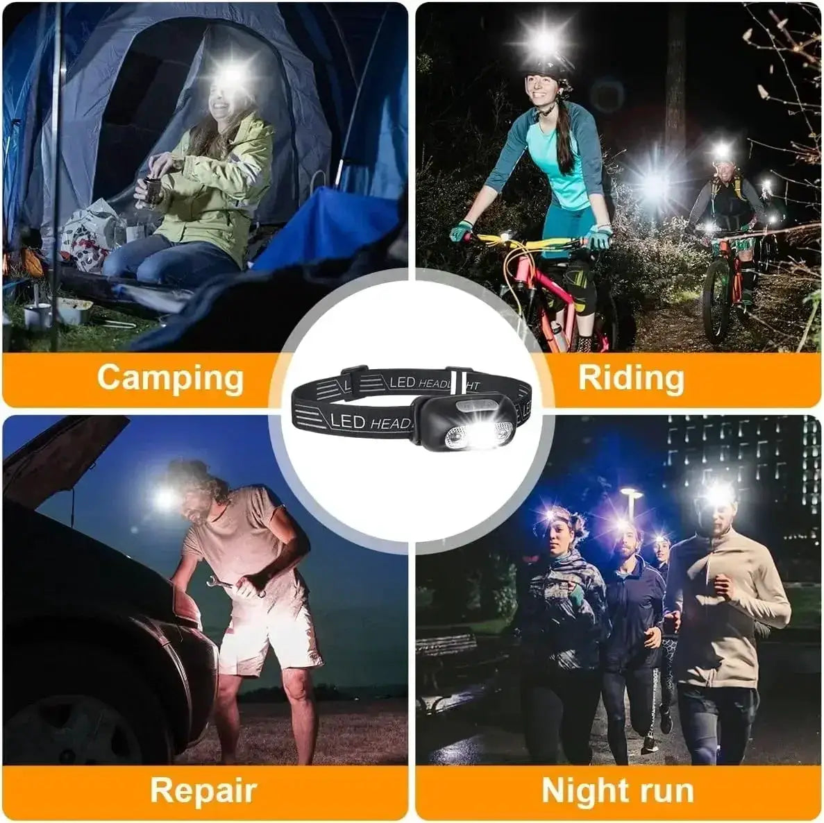 Strong Light Sensor USB C Rechargeable LED Headlamp Hands Free Portable For Camping And Outdoor Activities