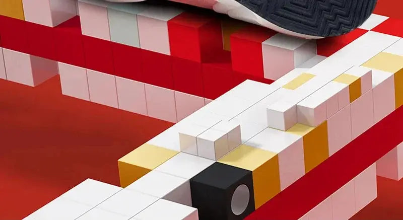 Li-Ning Shadow 3 Essential running shoe with blue sole on a colorful cube backdrop