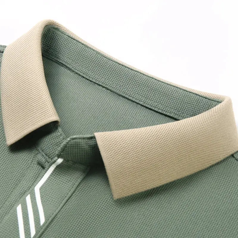 Men's polo shirt, Simples Market, green with beige collar, short sleeves