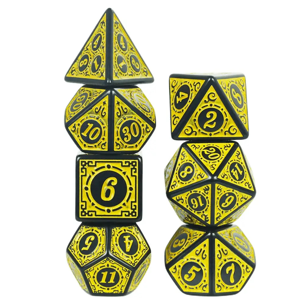 DNDGame Polyhedral Dice Set With Textured Pattern 7 Piece D4 D6 D8 D10 Percentile Die D12 D20 For RPG Tabletop Games