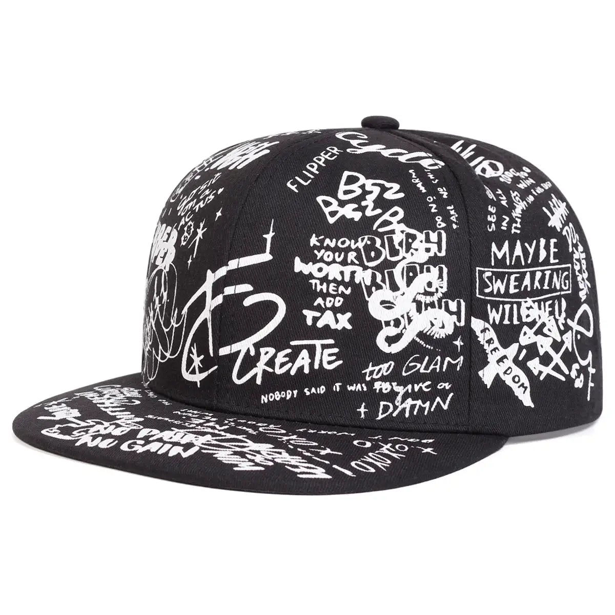 Unisex Black And White Letter Graffiti Hip Hop Baseball Cap Outdoor Adjustable Sunscreen Hat Spring And Autumn