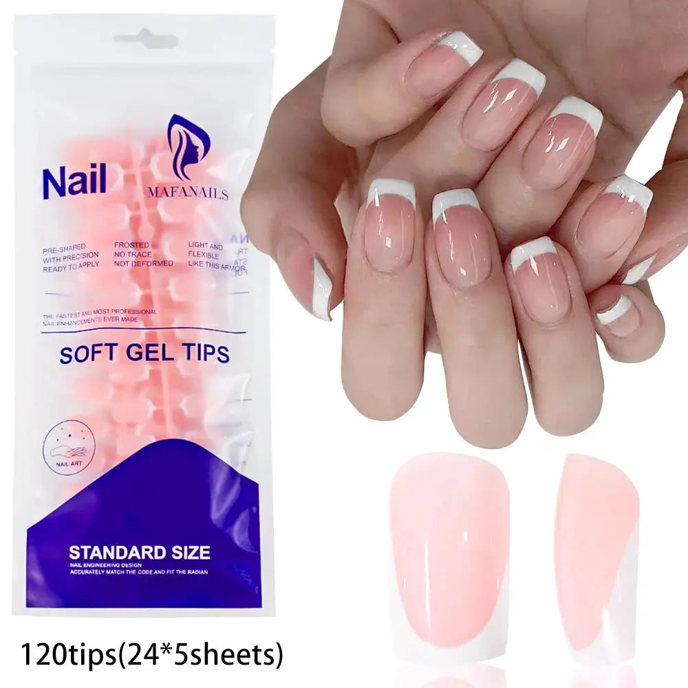 120Pcs Medium Long Square Acrylic French Press On Nails Full Cover For Women Mixed Sizes