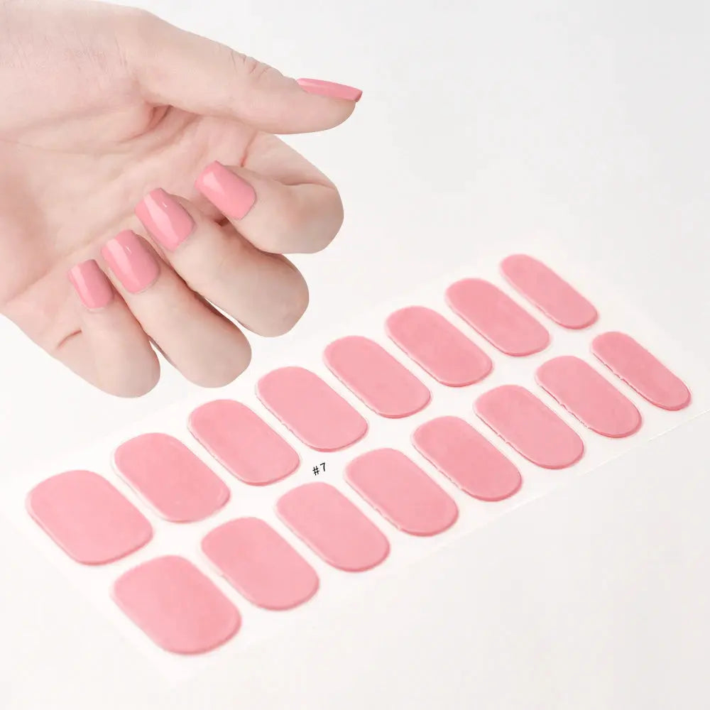 Pink semi-cured gel nail wrap sheet with multiple full-cover oval decals for easy manicures