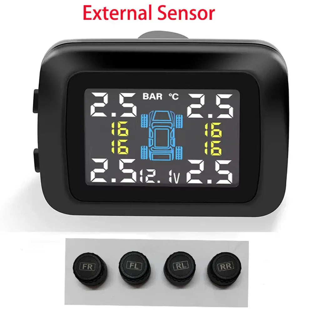 Car TPMS tire pressure monitoring system with external display and 4 sensors