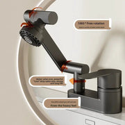 Simples Market wash basin faucet in dark metal with double-hole mounting and 1080-degree rotation
