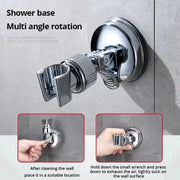 Adjustable chrome shower rack with suction cup mount for handheld shower head, multi-angle rotation