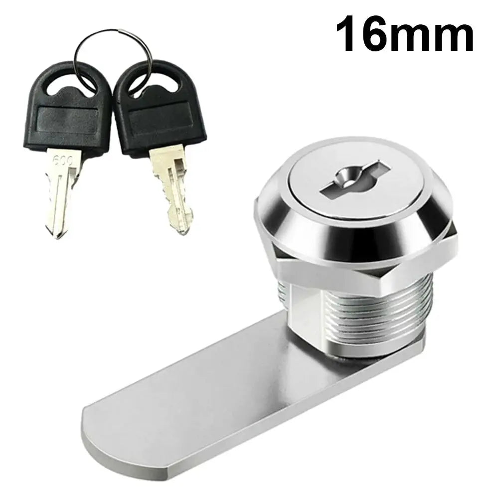Simples Market 16mm cam lock for drawers and cabinets with two keys, chrome finish.