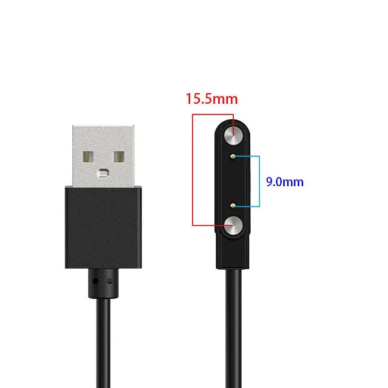 Simples Market smartwatch dock charger USB cable, black inline adapter with two contact pins for 2/4-pin watches