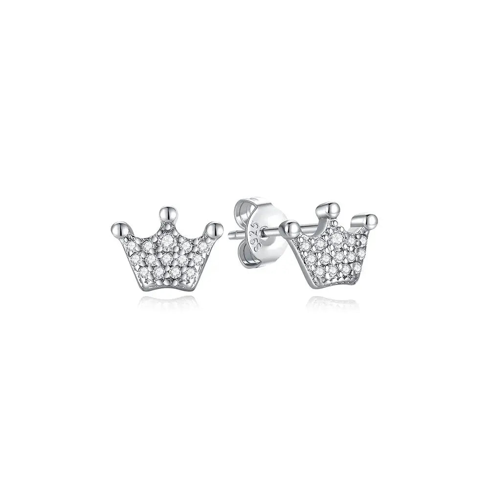 925 Sterling Silver Stud Hoop Earrings For Women Crystal Zircon Rose Gold Crown Heart Infinity Bee Design Jewelry