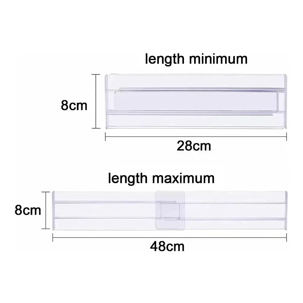 Simples Market clear plastic expandable drawer dividers for kitchen drawers, height 8cm, extend from 28 to 48cm.