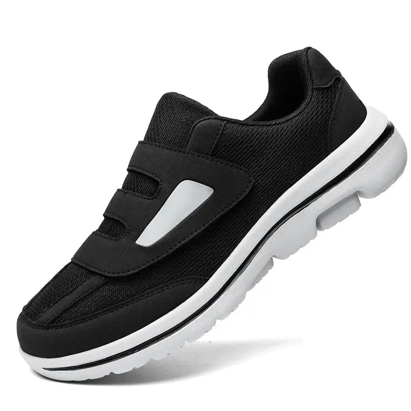 Wide Toe Sneakers for Fat Foot orthopedic shoe with black upper and white sole.