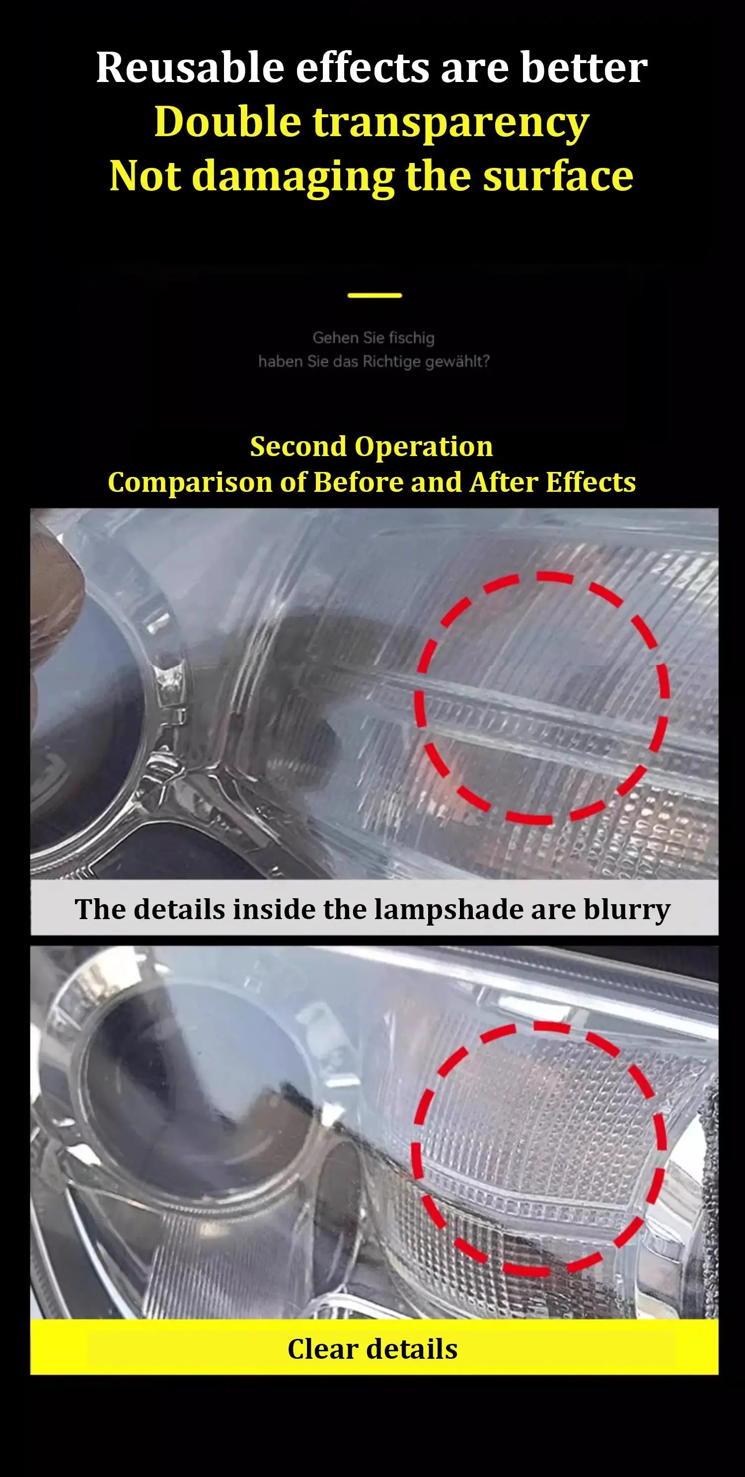 Headlight restoration paste Simples Market LHB-16; headlamp close-ups showing oxidation circled in red