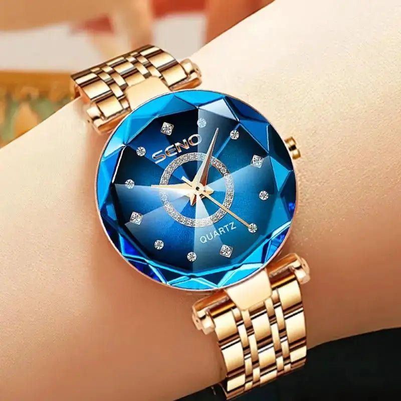 SENO Ocean Star Women Crystal Watch Rose Gold Bracelet Luxury Timepiece With Hardlex Window 2025