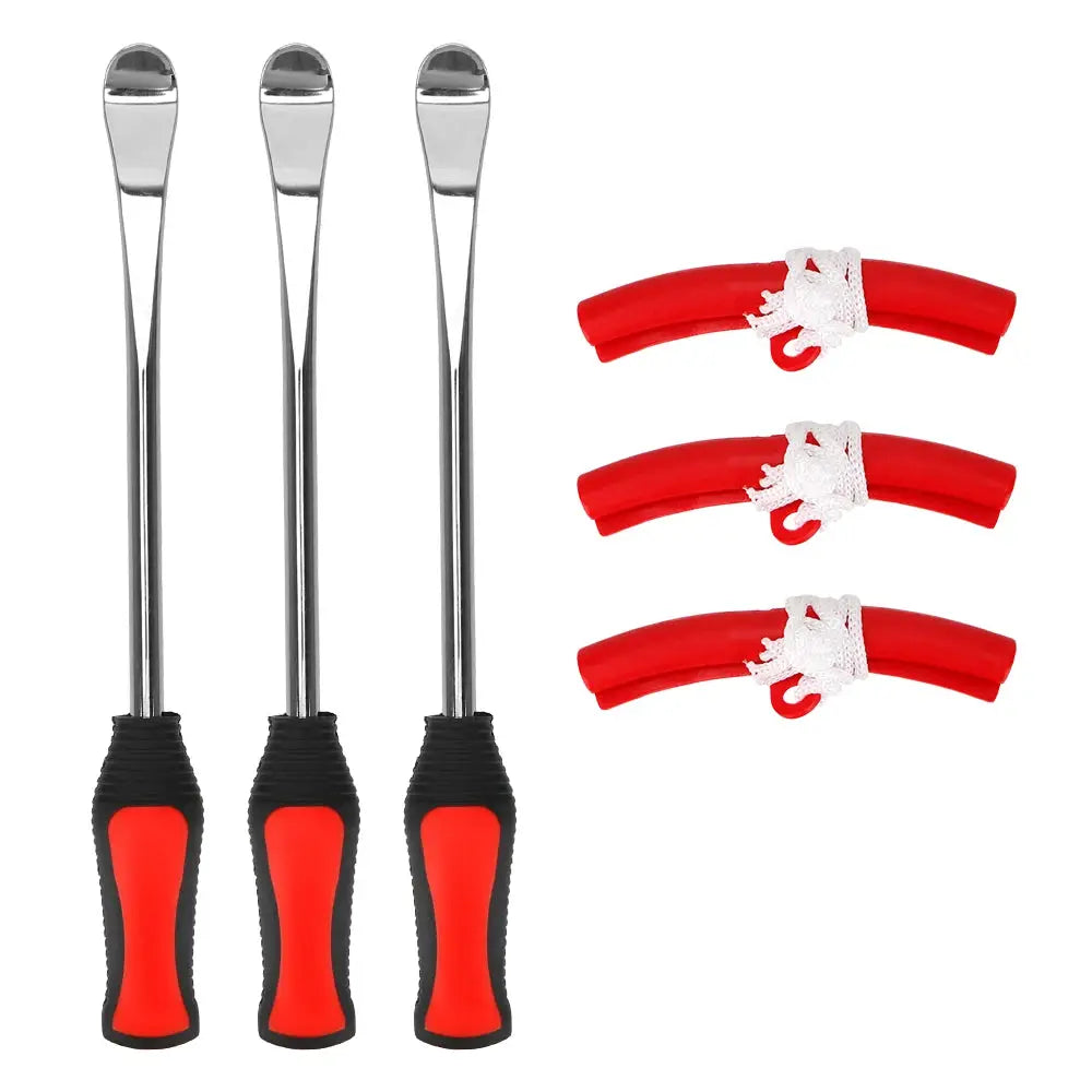 Rim protector tire changing lever set by Simples Market; includes 3 metal levers and 3 red rim protectors