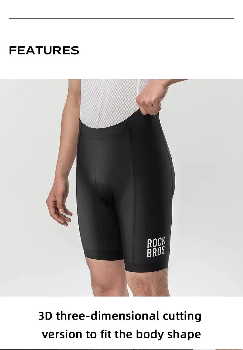 RockBros men's cycling shorts, black with white logo, breathable fit