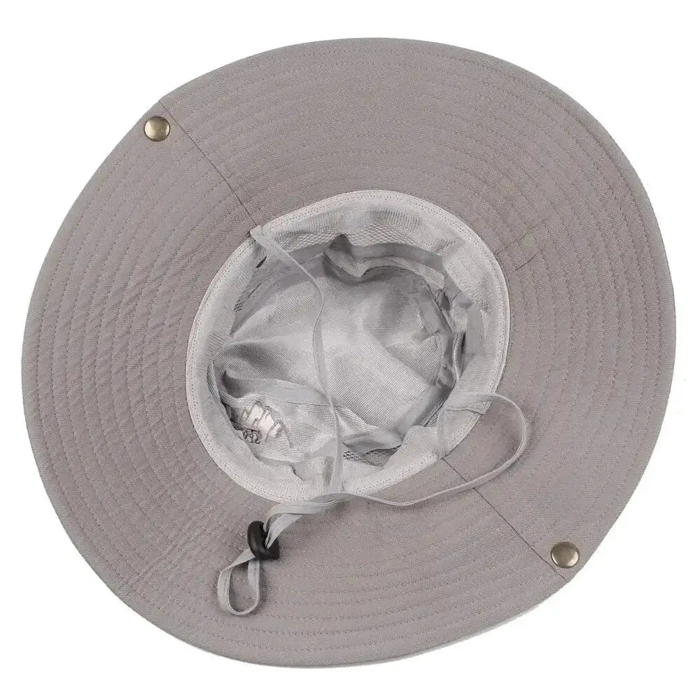 Men's bucket hat by Simples Market, light gray wide brim with UV protection, inner mesh and chin cord