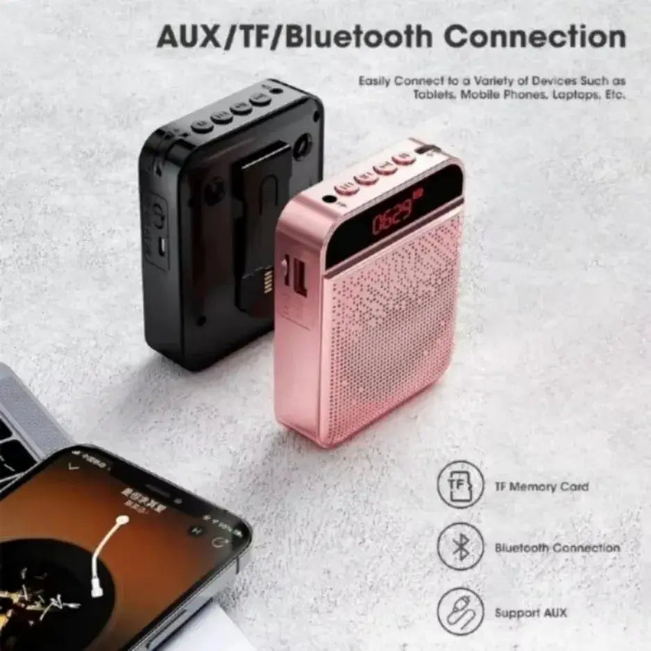 XIKCU portable voice amplifier megaphone, pink and black duo, rechargeable ultralight loudspeakers