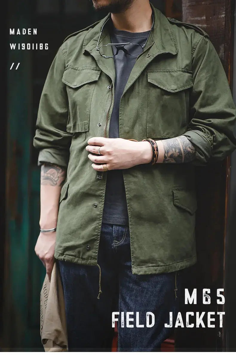 Men's olive green M65 field jacket with cargo pockets, Simples Market