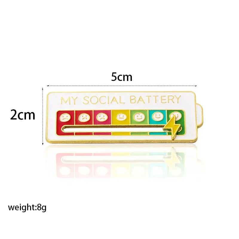 My Social Battery Mood Pins for Women and Men Zinc Alloy Brooches with Sliding Emotional States Seven Moods Gift