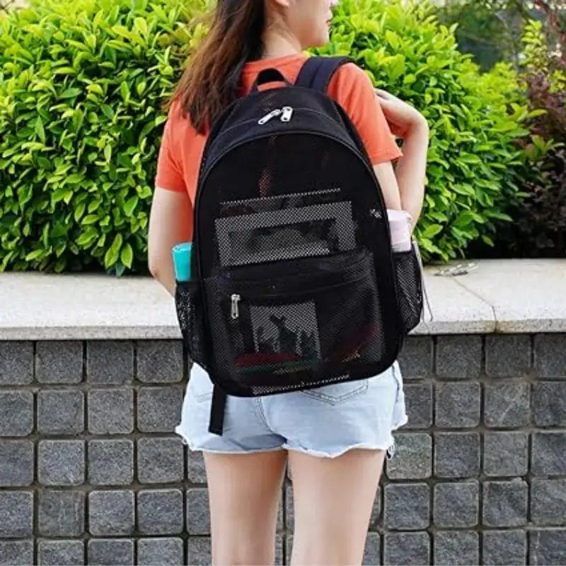 Women's Mesh Breathable Backpack by Simples Market, black with side mesh pockets