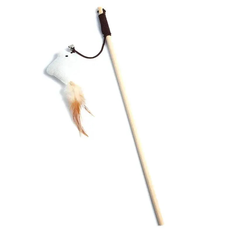Teaser Feather Cat Wand Toy With Wood Rod Interactive Kitten Toy Colorful Feathers For Exercise And Bonding