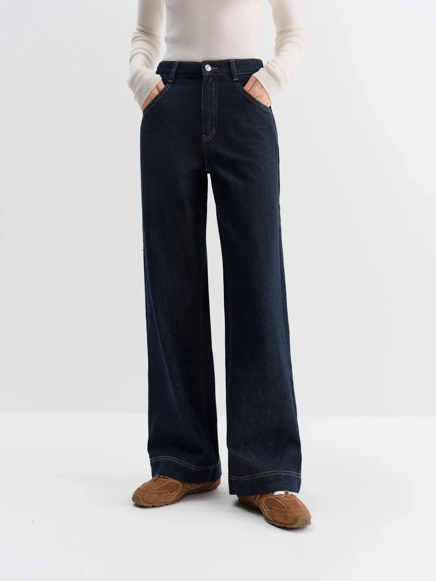 FSLE Straight High Waist Jeans For Women Korean Style Winter Versatile