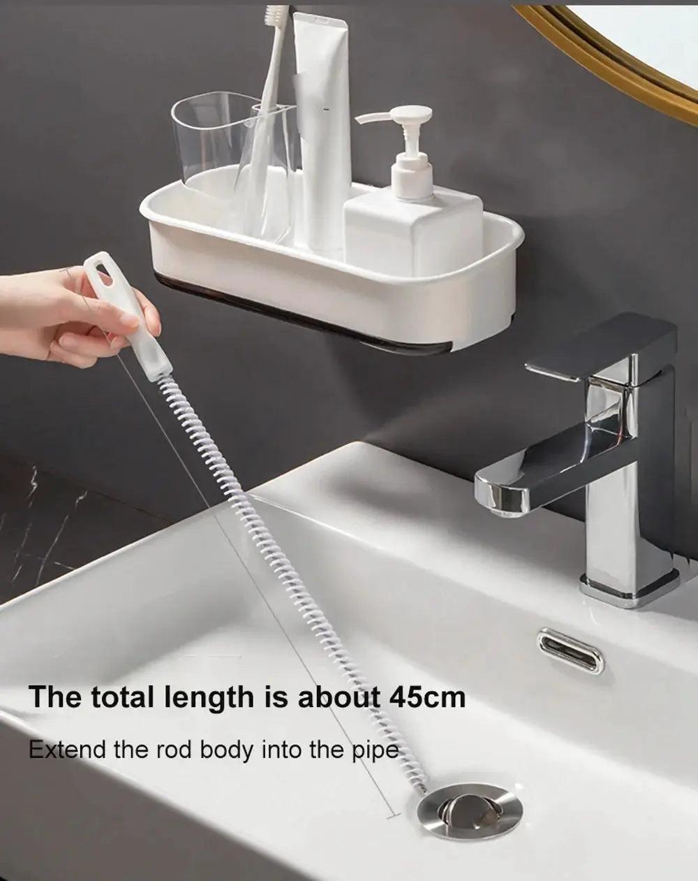Simples Market pipe dredging drain brush with a white flexible spiral rod for bathroom sink