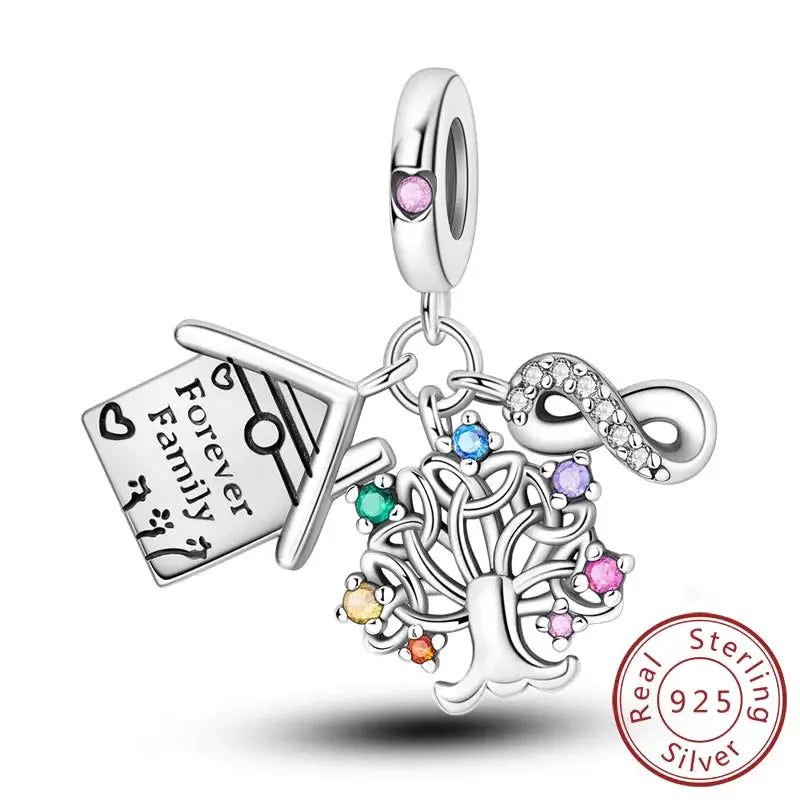925 Sterling Silver Charms Beads Forever Love Heart Dangle For Bracelet Women Jewelry Gift Sister Family Life