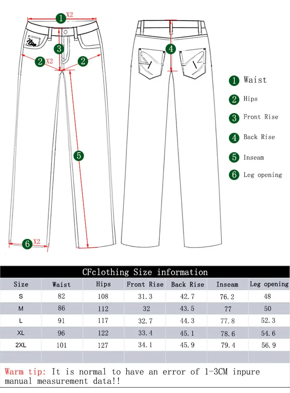 LIYS unisex retro gray denim jeans with oversized wide-leg fit; front and back views with size chart