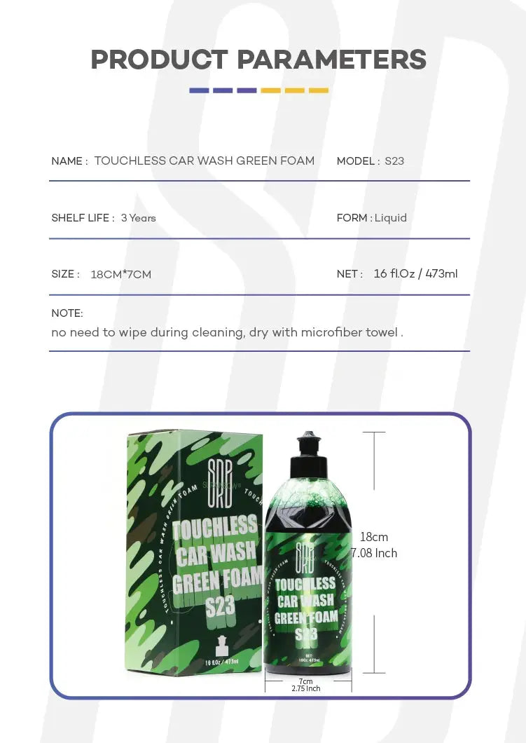 Green Foaming Car Wash Soap by Simples Market; camouflage green box and bottle (2 items)