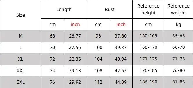Simples Market Mannen bodybuilding tank tops maatkaart met lengte, borstomvang en referentiehoogte/gewicht (M–3XL).