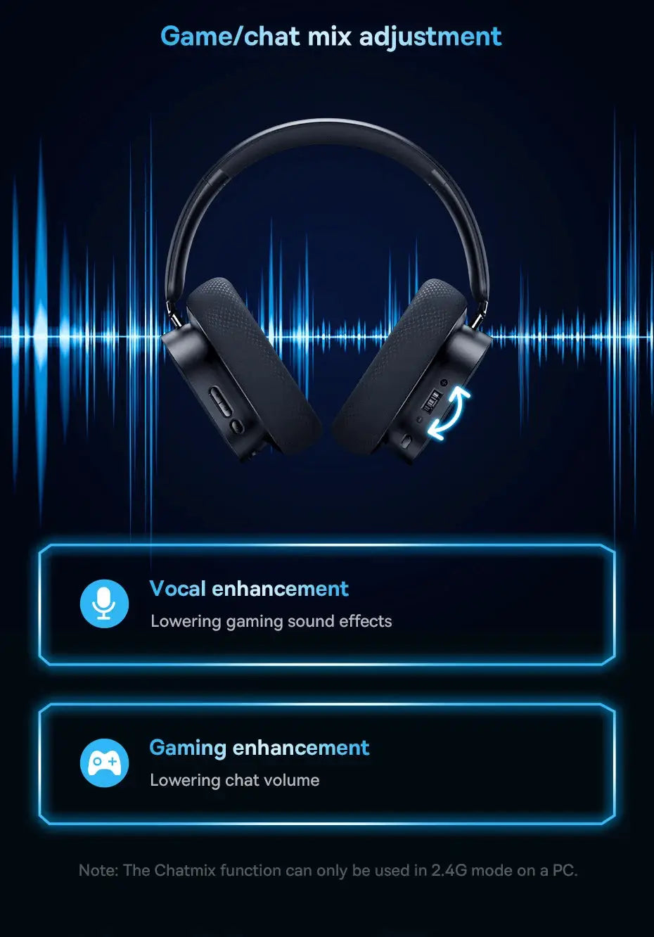Baseus GH02 gaming wireless over-ear headset with mic, black.