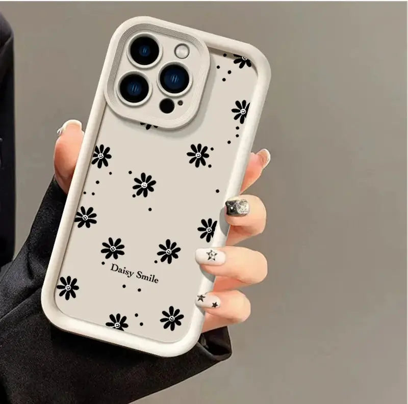 DaisyShield White Daisy Flower Silicone Case For iPhone 12 13 14 15 16 17 Full Coverage Shockproof Protection
