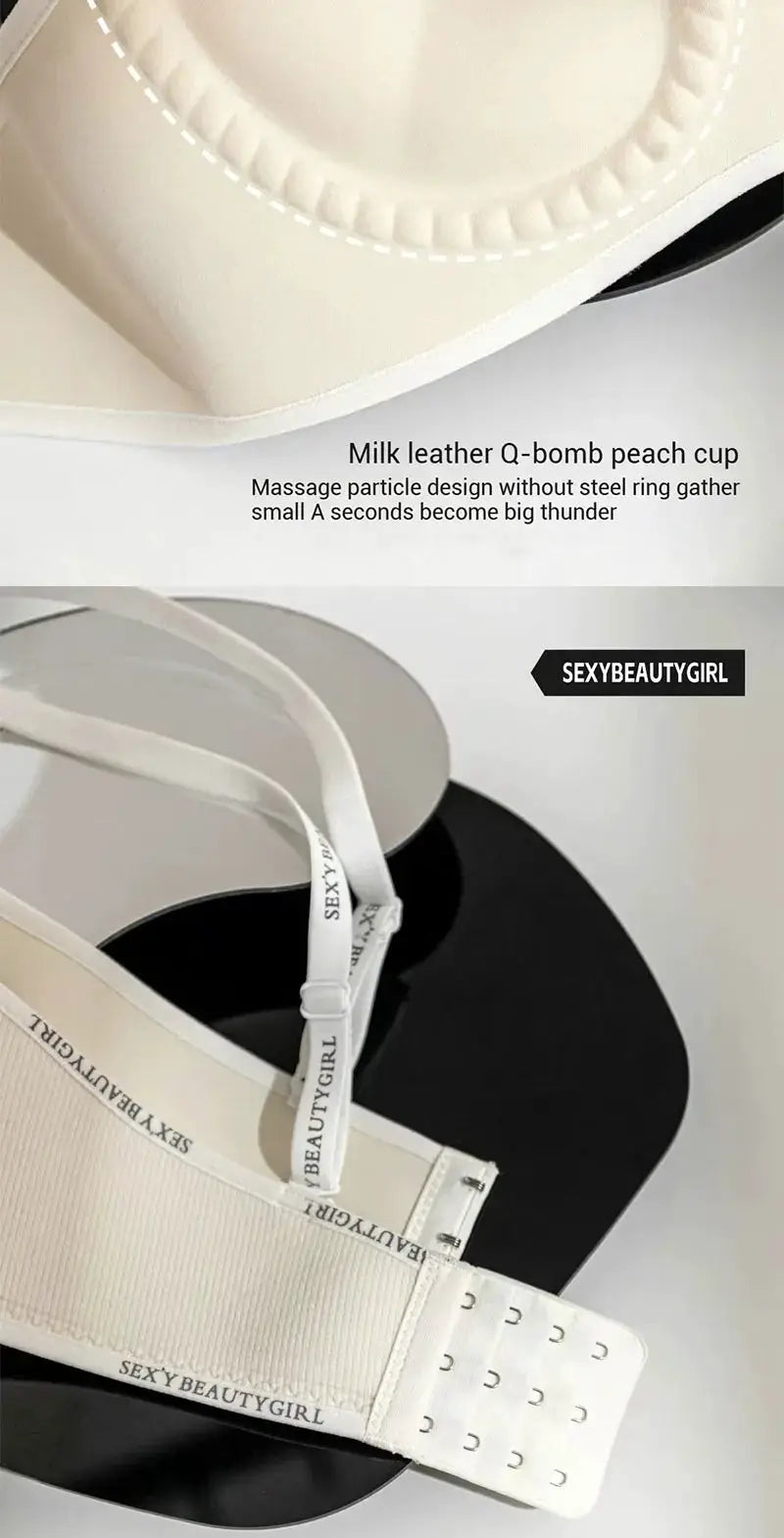 FINETOO seamless push-up bra for women in beige with thick band and adjustable straps; SexyBeautyGirl branding, Simples Market