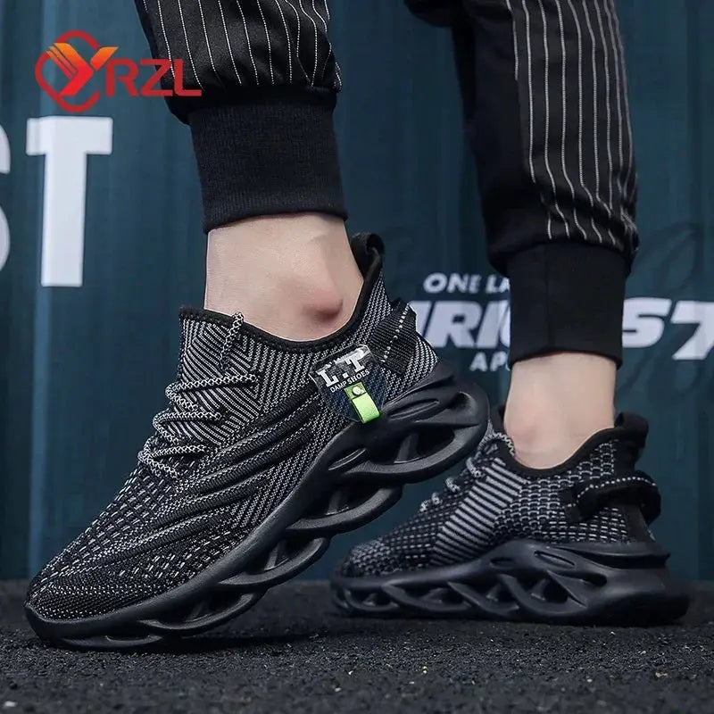 YRZL Men and Women Running Shoes Black Breathable Mesh Casual Sneakers Outdoor Shock Absorption