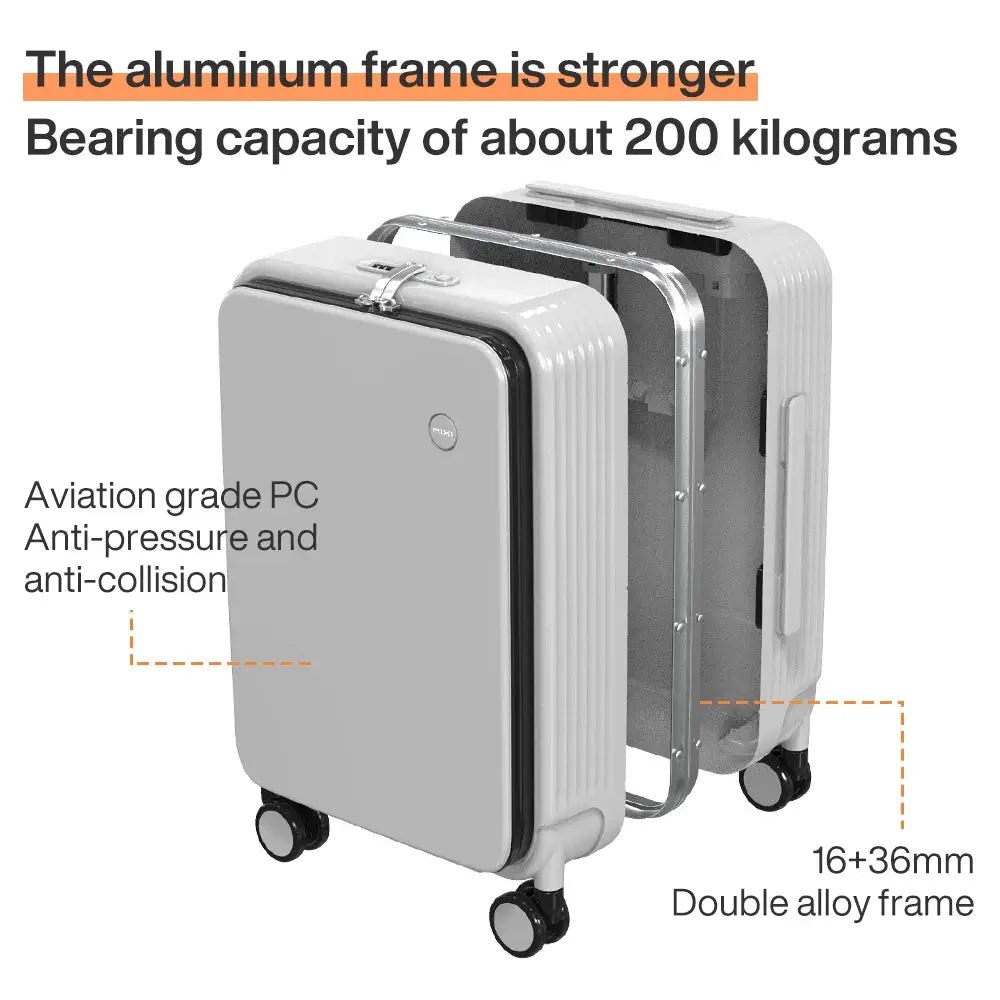 Mixi aluminum-frame carry-on suitcase with USB port and phone holder, 20–24 inch, Simples Market
