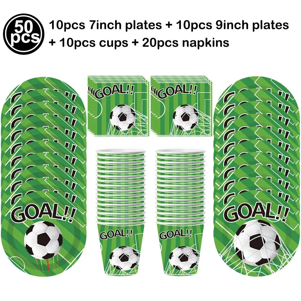 Soccer Theme Disposable Tableware Set Plates Cups Napkins Tablecloth