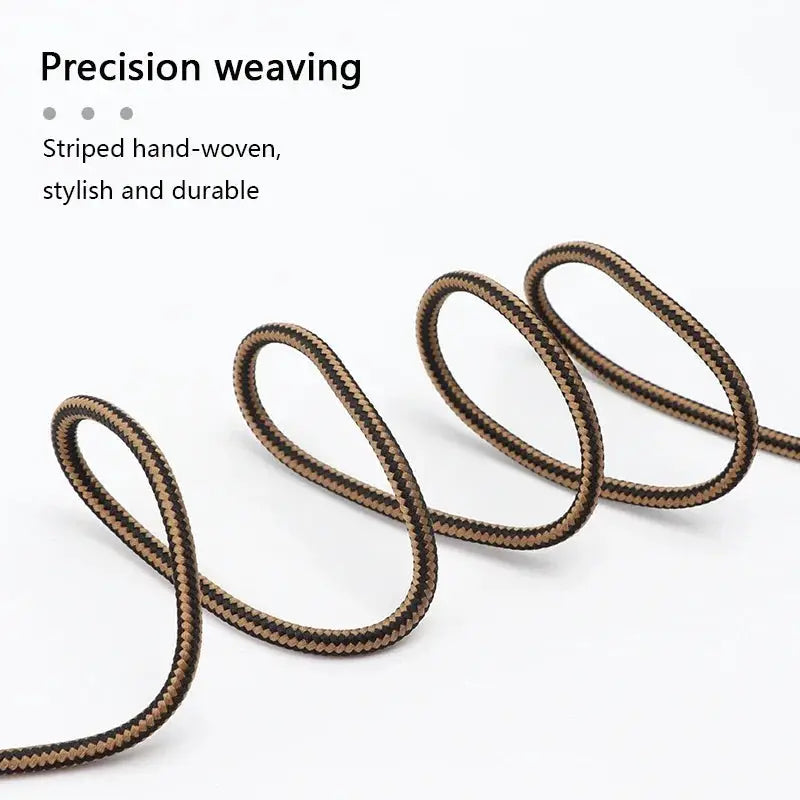 Round cotton shoelaces, brown and black striped, for boots and sneakers