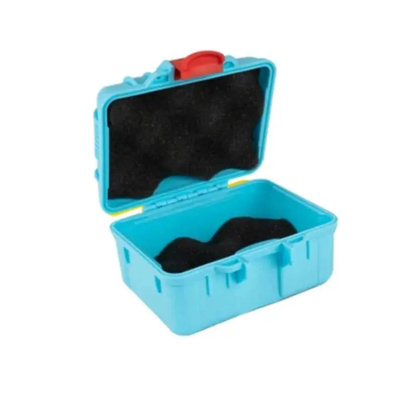 Blue polypropylene toolbox with black foam inserts, open lid for small parts storage