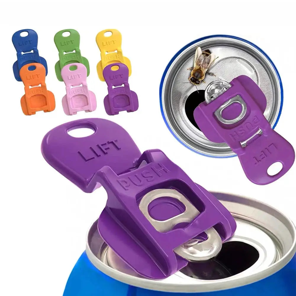 Multi Colored Beverage Can Opener And Protective Lid Set Fits Standard Cans For Parties Barbecues And Beach