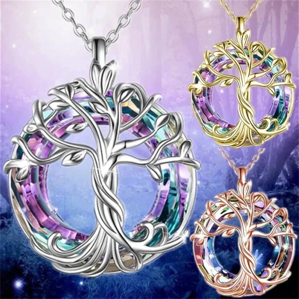 Tree Of Life Necklace With Circle Crystal Exquisite Family Tree Pendant Jewelry Gift For Women Mom Daughter - Simples Market