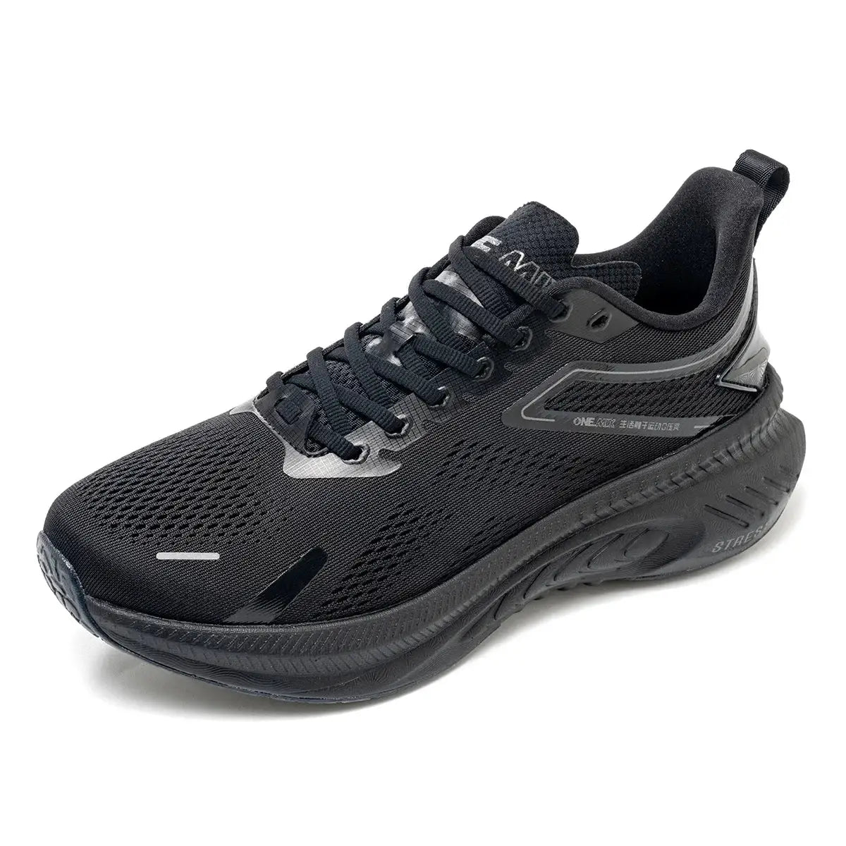 ONEMIX breathable mesh running shoe for men and women, black athletic sneakers with cushioned sole