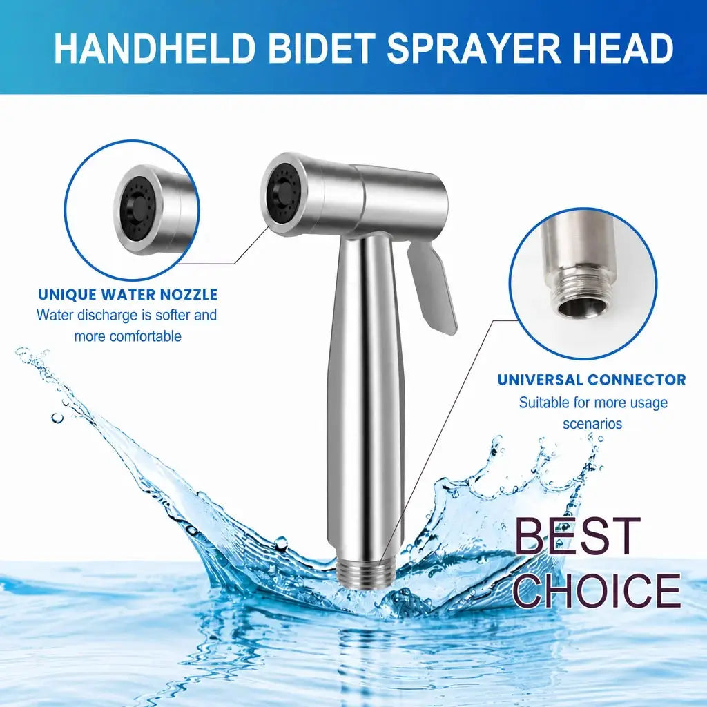Simples Market handheld bidet sprayer nozzle in stainless steel with universal connector