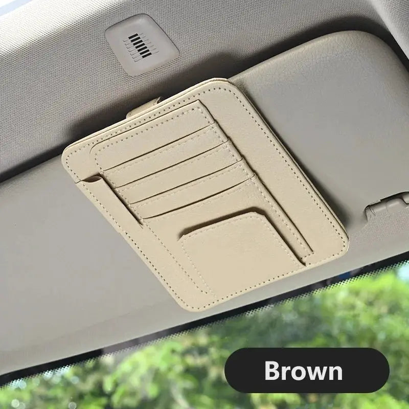 Sun visor card holder for car, brown Simples Market multi-slot ID and card storage clip
