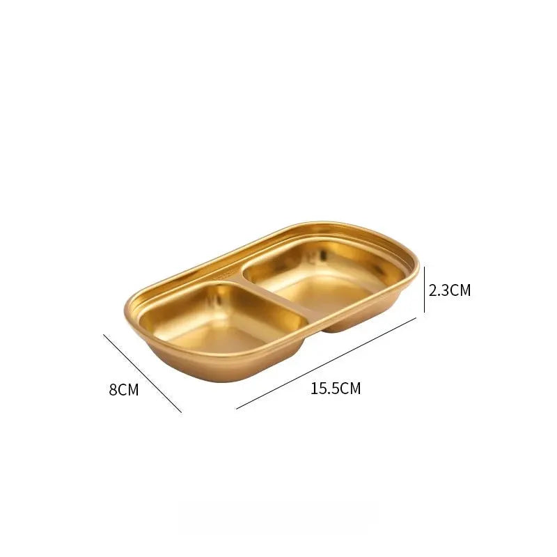 304 Stainless Steel Korean Style Dinner Plate And Gold Dipping Sauce Plate Barbecue Tableware Multi Functional Set