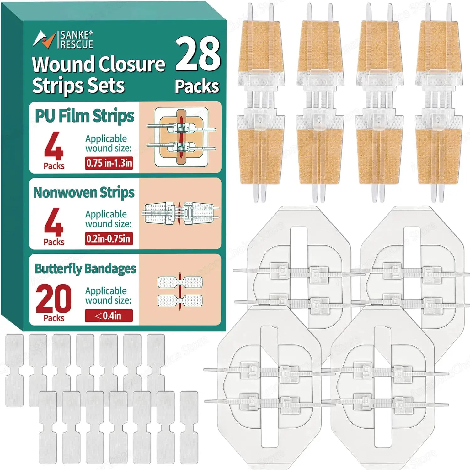 Sanke Rescue Wound Closure Strips Zipper Bandages Emergency Laceration Repair For First Aid Kit IFAK 1 14 28 Pack