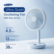 Kinscoter Ultra Quiet Oscillating Desk Fan, white plastic with stand