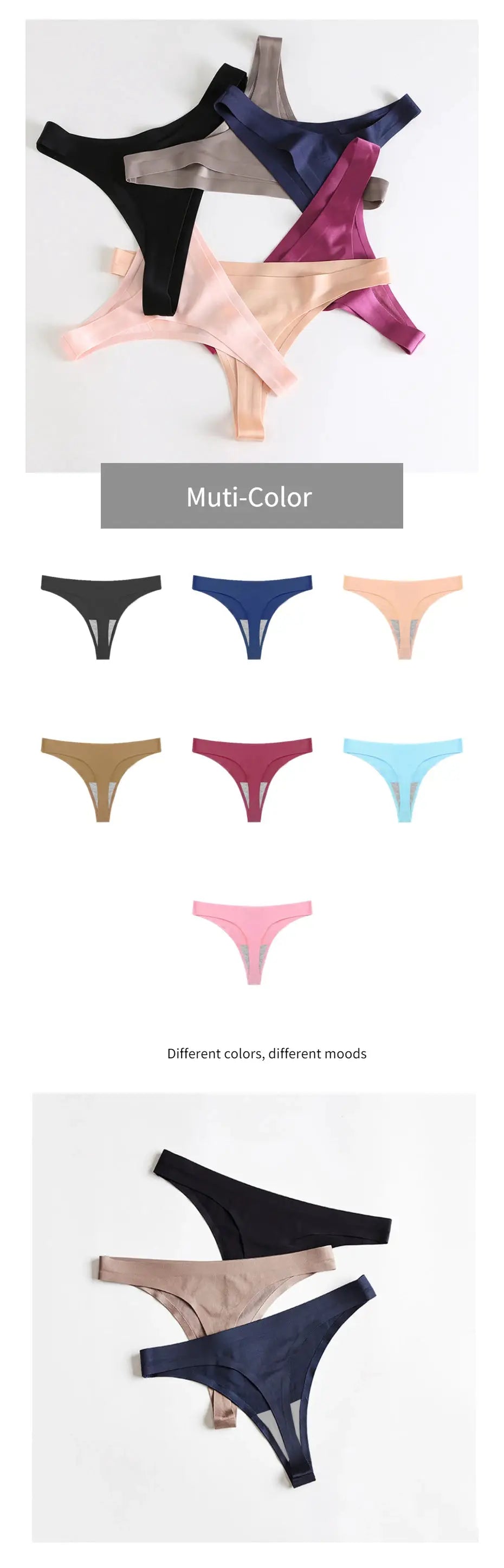 WarmSteps 3Pcs Set women's seamless thong underwear, low-rise, multi-color assortment by Simples Market