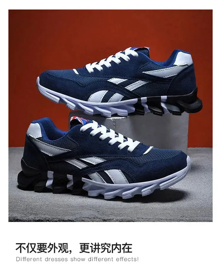 Brand Trend men's navy blue fitness sneakers with white accents and thick sculpted outsole (2 shown)